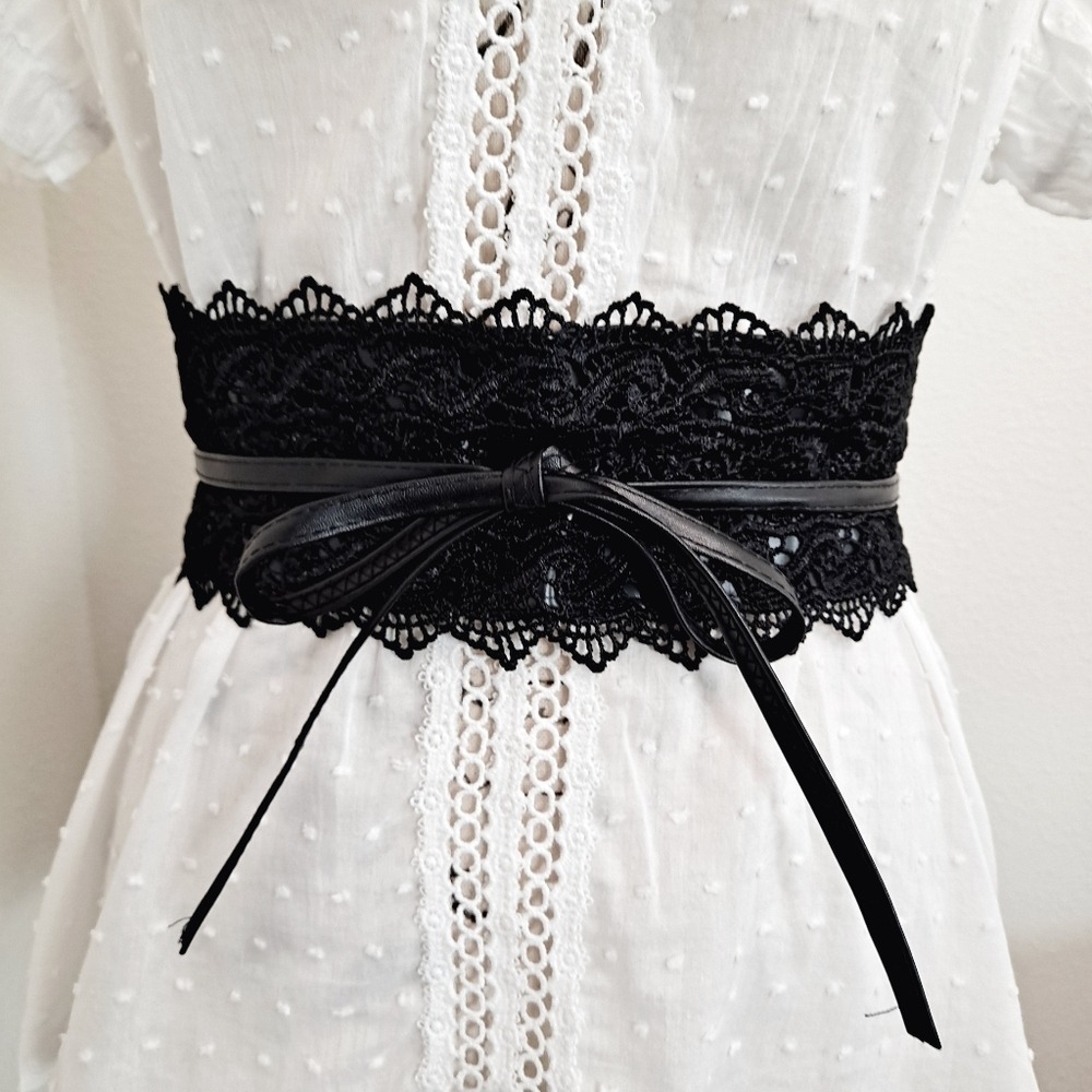 Corset Lace wide waist belt faux leather Obi whimsigoth Goth dark romantic - Picture 3 of 12